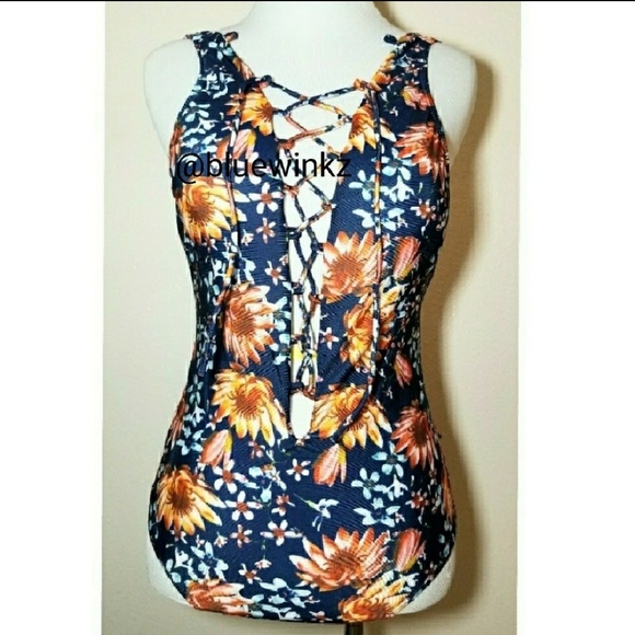 CCO SALE! Blue Floral Bathing Suit - Picture 2 of 5
